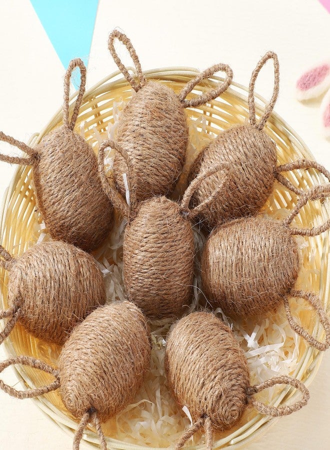 Halloscume 8 Pcs Farmhouse Easter Egg Linen Rope Eggs Rustic Easter Hunt Ornament for Spring Basket Fillers Party Centerpiece Decoration Table Setting(Bunny Style) - Image 3