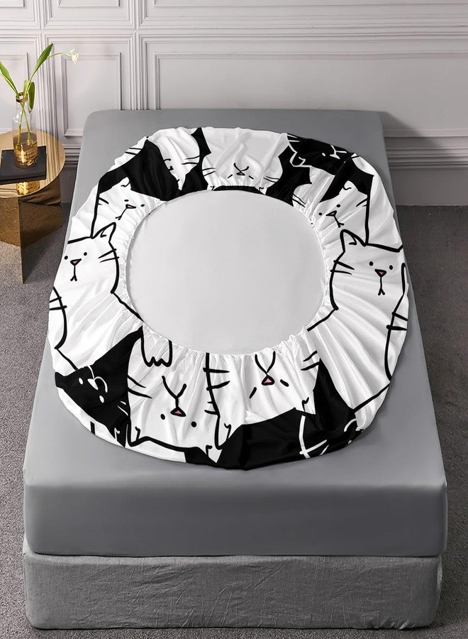 XYNHML Kids Cartoon Cat Sheet 4Pcs Full Black and White Kitten Sheet Cute Pet Cat Bedding Set for Teen Kid Boy Girl Adult Kawaii Line Cat Bedspread with 1 Flat Sheet and 1 Fitted Sheet+2 Pillowcases - Image 4