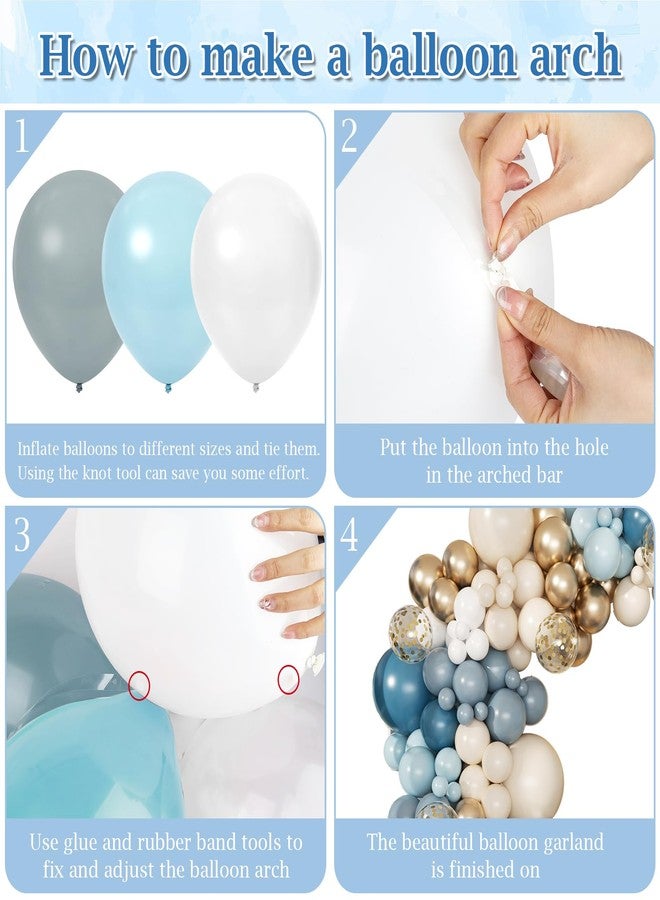 PEASUG 168Pcs Dusty Blue Balloon Arch Garland Kit, Slate Fog Baby Blue Sand White Confetti Metallic Gold Balloons for Boy Girl Baby Shower Birthday Bridal Gender Reveal Party Decorations Supplies - Image 3