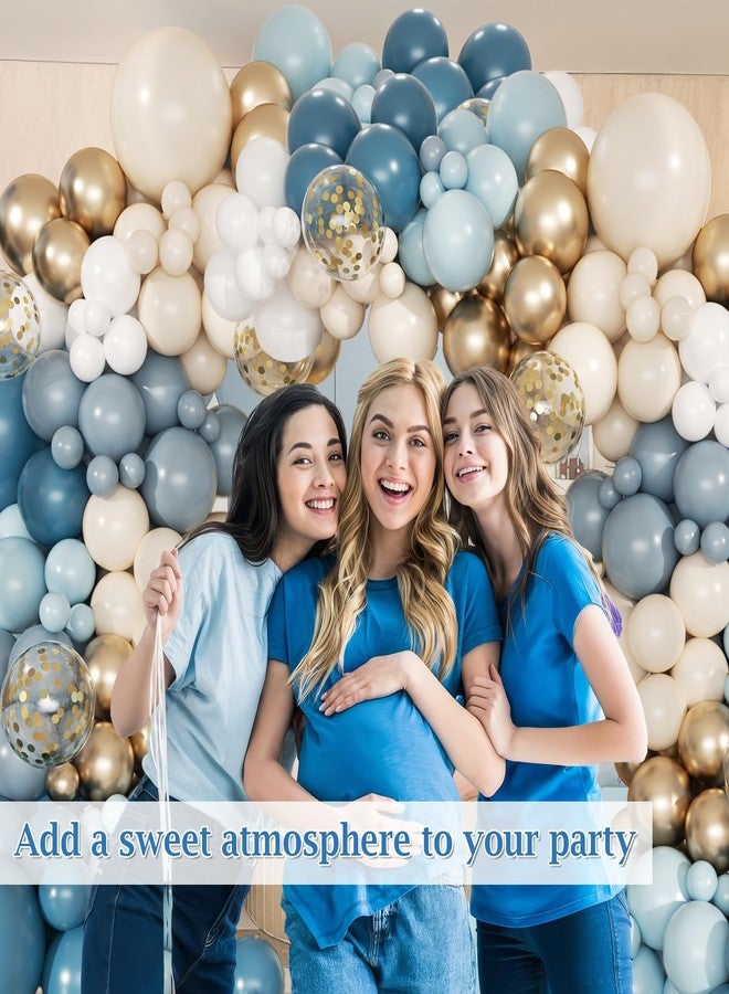 PEASUG 168Pcs Dusty Blue Balloon Arch Garland Kit, Slate Fog Baby Blue Sand White Confetti Metallic Gold Balloons for Boy Girl Baby Shower Birthday Bridal Gender Reveal Party Decorations Supplies - Image 5