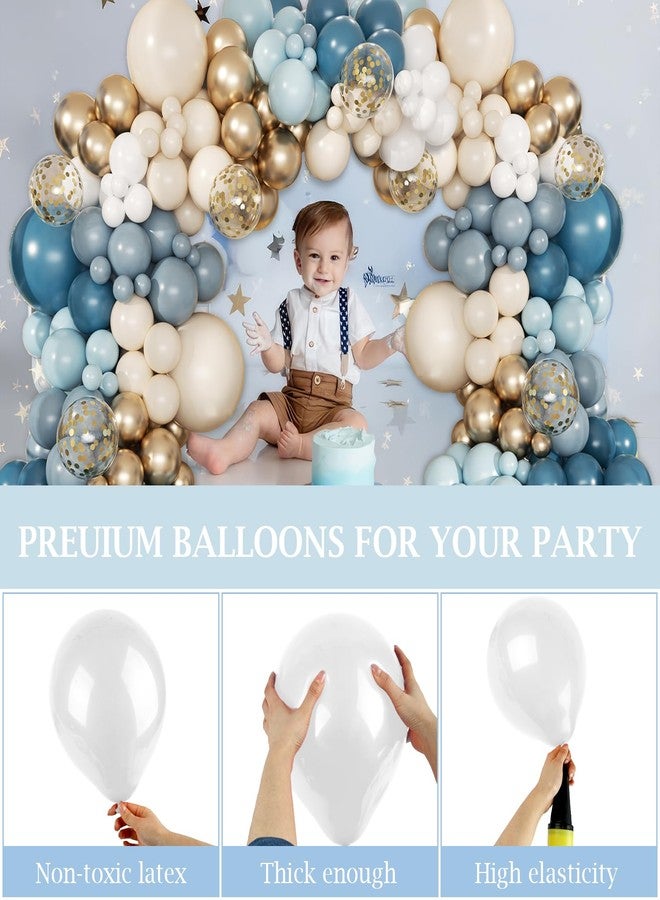 PEASUG 168Pcs Dusty Blue Balloon Arch Garland Kit, Slate Fog Baby Blue Sand White Confetti Metallic Gold Balloons for Boy Girl Baby Shower Birthday Bridal Gender Reveal Party Decorations Supplies - Image 4