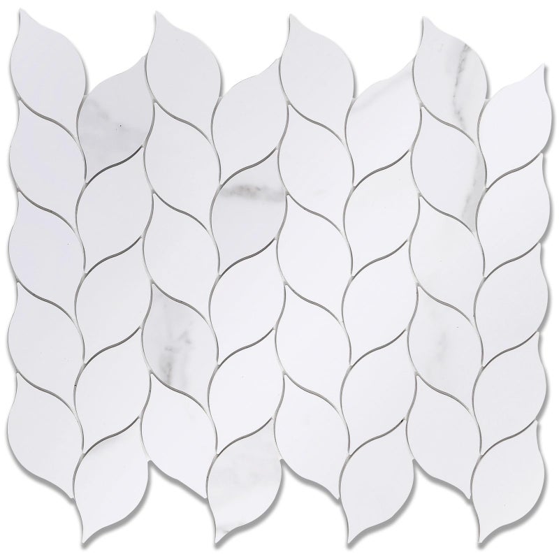 Tilingview 10-Sheet Peel and Stick Backsplash Tile for Kitchen, Self-Adhesive Mosaic Glossy Leaf Stick on Wall Tile with Gaps (Calacatta White) - Image 1