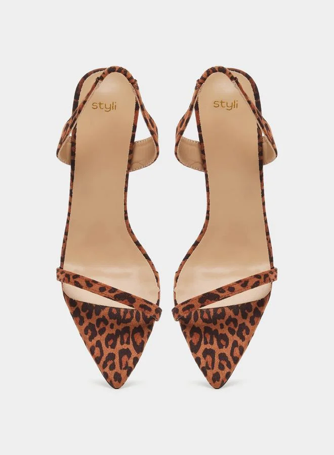 Styli Leopard Print Slingback Stiletto Heel Sandals