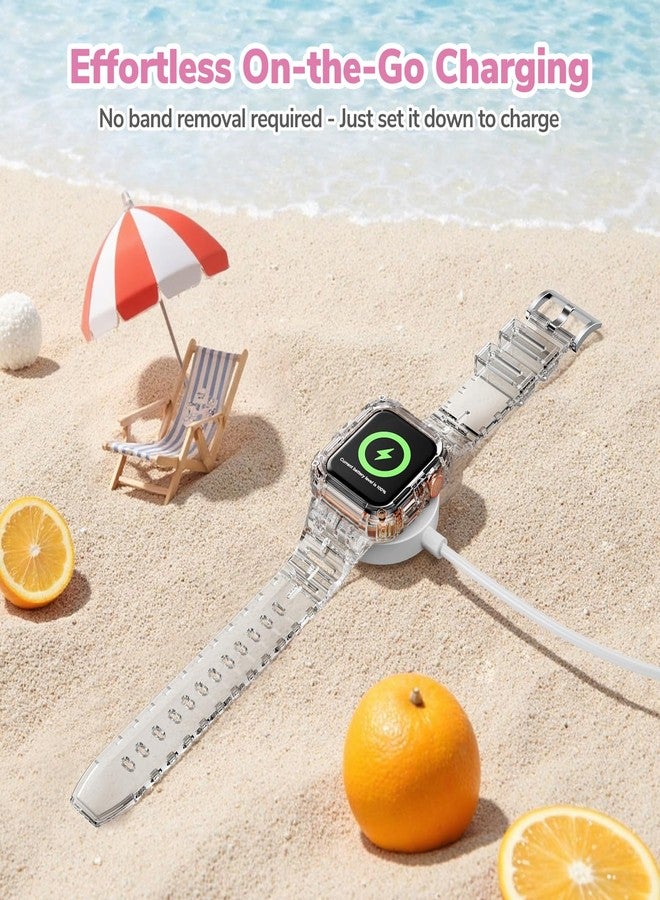 ANCOOL حزام شفاف متوافق مع ساعة آبل ANCOOL 45mm 44mm 42mm للنساء والرجال، أحزمة كريستالية مع غلاف واقي لساعة iWatch سلسلة 9 8 7 SE 6 5 4 3 2 1، شفاف - Image 4