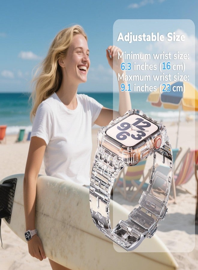 ANCOOL حزام شفاف متوافق مع ساعة آبل ANCOOL 45mm 44mm 42mm للنساء والرجال، أحزمة كريستالية مع غلاف واقي لساعة iWatch سلسلة 9 8 7 SE 6 5 4 3 2 1، شفاف - Image 5