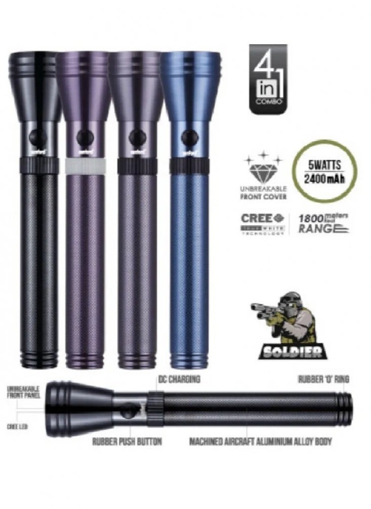 Sanford Combo (4 In 1) Rechargeable LED Search Light Torch with 2200 Meters Range and 240 Minutes of Continuous Working Perfect for Camping Bicycle Hiking and Emergency (SF6209SLC -3SC)