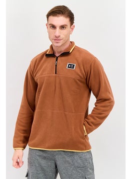 Men Sportswear Fit Long Sleeve Half Zip Training Jackets, Rust Brown
