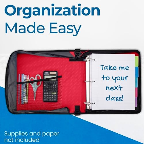 Case it Case-it Classic Zipper Binder | 2-Inch O-Rings, 350 Sheet Capacity, Multiple Storage Pockets & Shoulder Strap | School & Office Organizer | D-251 Fire Engine Red - Image 4