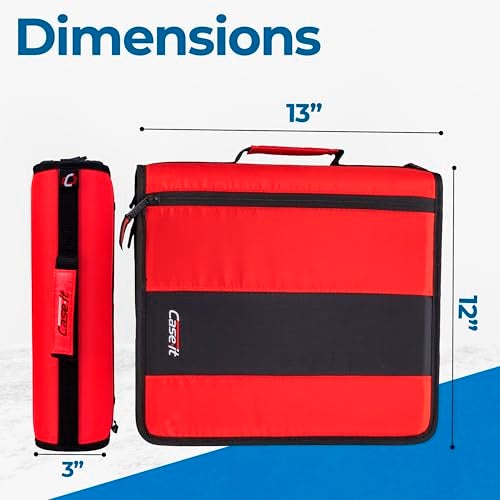 Case it Case-it Classic Zipper Binder | 2-Inch O-Rings, 350 Sheet Capacity, Multiple Storage Pockets & Shoulder Strap | School & Office Organizer | D-251 Fire Engine Red - Image 2