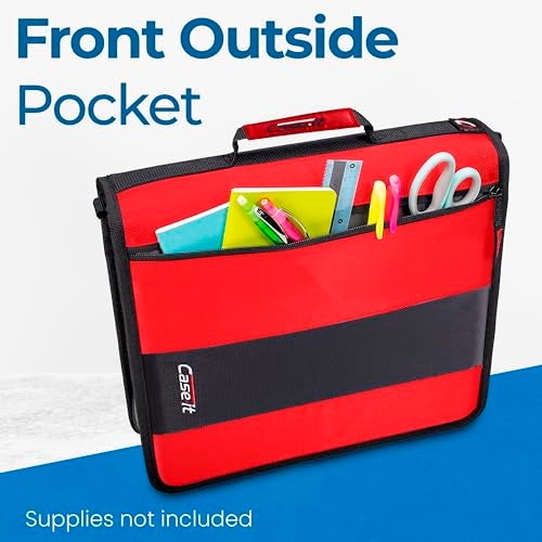 Case it Case-it Classic Zipper Binder | 2-Inch O-Rings, 350 Sheet Capacity, Multiple Storage Pockets & Shoulder Strap | School & Office Organizer | D-251 Fire Engine Red - Image 3