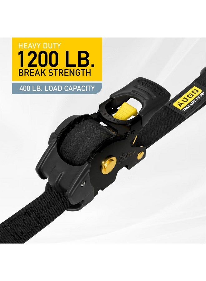 AUGO Retractable Ratchet Straps | 4 Heavy Duty Ratchet Straps Self Retractable Tie Down Straps with Soft Loops & Storage Bag for Motorcycle, Truck, Trailer, Cargo Van | 1200 Lb Break Strength 1” x 10’ - Image 2
