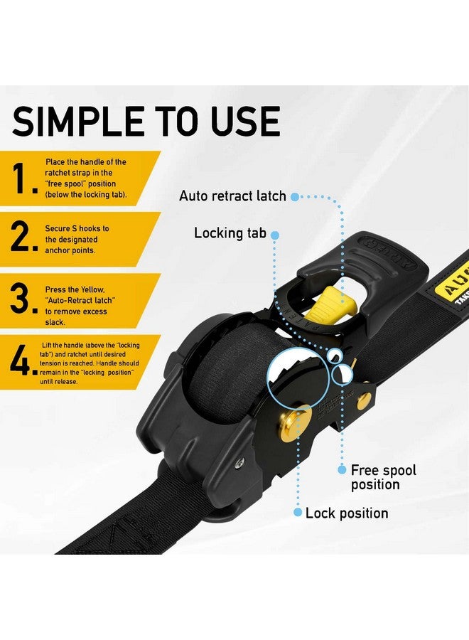 AUGO Retractable Ratchet Straps | 4 Heavy Duty Ratchet Straps Self Retractable Tie Down Straps with Soft Loops & Storage Bag for Motorcycle, Truck, Trailer, Cargo Van | 1200 Lb Break Strength 1” x 10’ - Image 5
