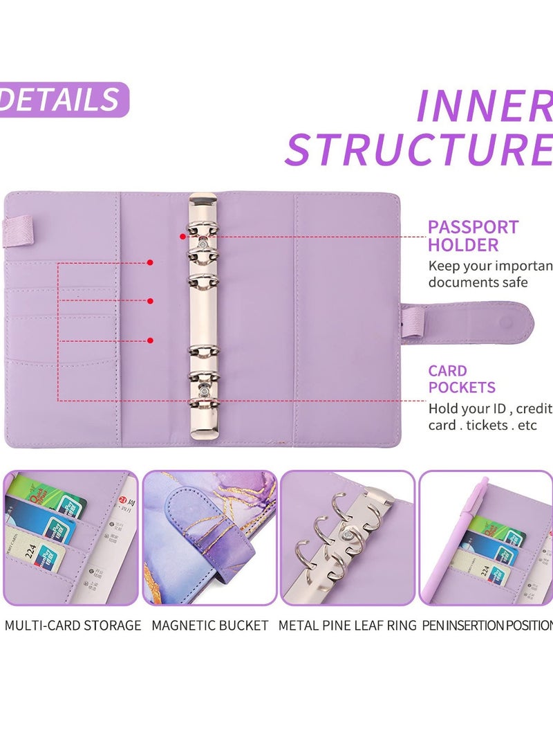 KASTWAVE Budget Binder with Zipper Envelopes, Cash Envelopes for Budgeting, A6 PU Leather Budget Binder Planner with 12 Pcs Clear Zipper Envelopes, 12 Pcs Budget Sheets for Budgeting, Saving Money - Image 2