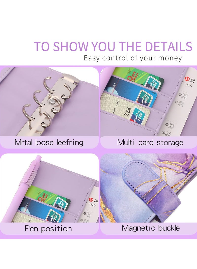 KASTWAVE Budget Binder with Zipper Envelopes, Cash Envelopes for Budgeting, A6 PU Leather Budget Binder Planner with 12 Pcs Clear Zipper Envelopes, 12 Pcs Budget Sheets for Budgeting, Saving Money - Image 4