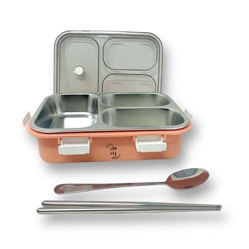 Kitchen Bloom Stainless Steel Lunch Box 3 Compartment with Steel Cutlery, Heating Insulation | Lunch Boxes | Lunch Box for Office Women & Kids | Tiffin Box (750 ml) (Lotus Root Starch) - Image 1