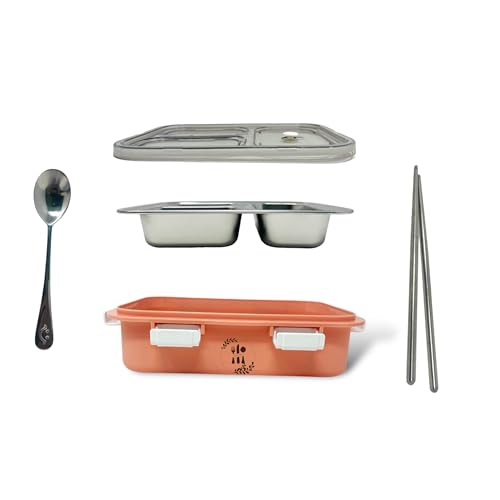 Kitchen Bloom Stainless Steel Lunch Box 3 Compartment with Steel Cutlery, Heating Insulation | Lunch Boxes | Lunch Box for Office Women & Kids | Tiffin Box (750 ml) (Lotus Root Starch) - Image 3