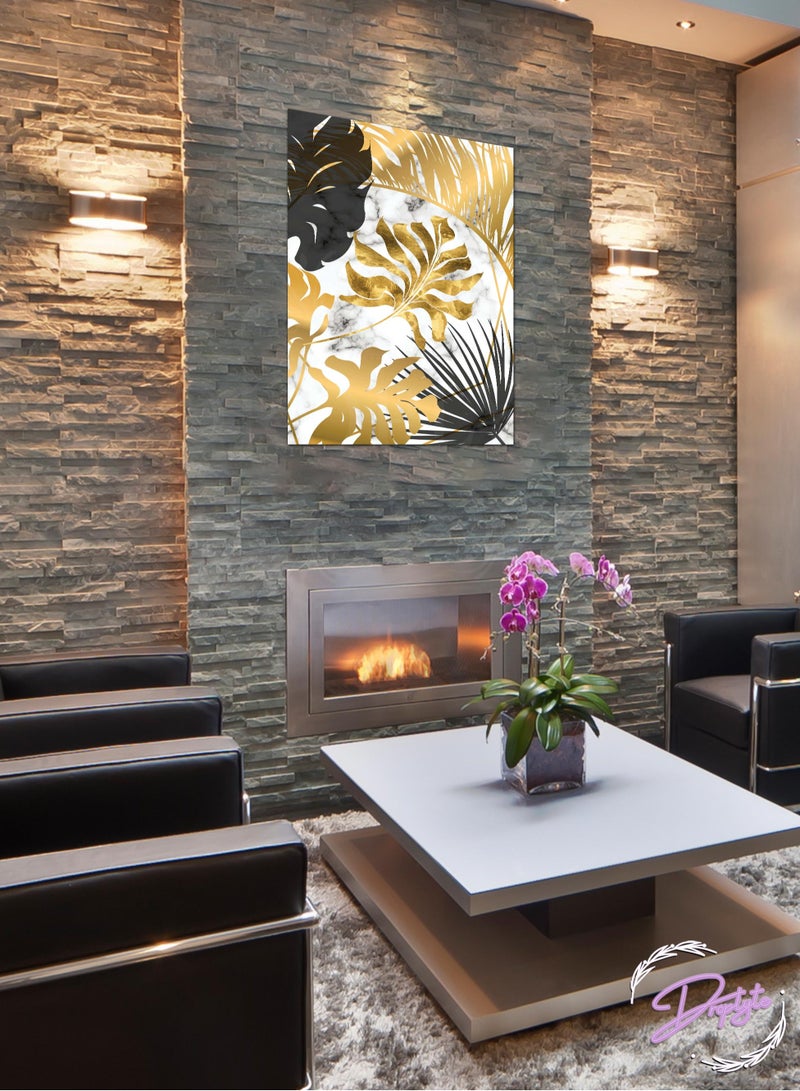 Droplyte Abstract Golden Leaves Decorative Wall Art Wall Decor Card Board MDF Home Decor for Living Room, Drawing Room, Office Room and Bedroom 40CM x 60CM  - Image 1