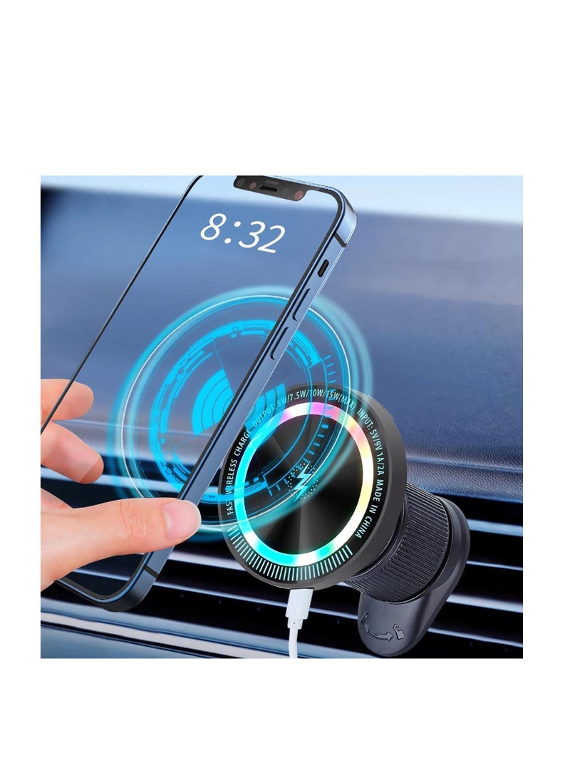 SYOSI 15W Magnetic Wireless Car Charger, Compatible with iPhone 15/ iPhone 14/iPhone 13 and Android, Fast Charging, 360° Rotation Air Vent Magnet Accessories Car Phone Holder - Image 1