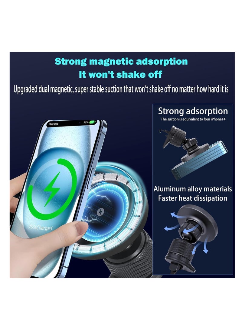 SYOSI 15W Magnetic Wireless Car Charger, Compatible with iPhone 15/ iPhone 14/iPhone 13 and Android, Fast Charging, 360° Rotation Air Vent Magnet Accessories Car Phone Holder - Image 2