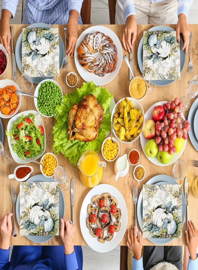 JarThenaAMCS 80Pcs Fall Pumpkin Paper Napkins Blue Vintage Autumn Luncheon Napkin Decorative Dessert Dinner Hand Napkin for Thanksgiving Harvest Wedding Birthday Party Supplies - Image 5