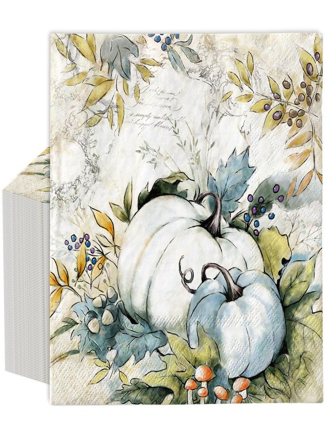 JarThenaAMCS 80Pcs Fall Pumpkin Paper Napkins Blue Vintage Autumn Luncheon Napkin Decorative Dessert Dinner Hand Napkin for Thanksgiving Harvest Wedding Birthday Party Supplies - Image 1