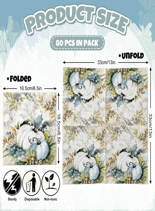 JarThenaAMCS 80Pcs Fall Pumpkin Paper Napkins Blue Vintage Autumn Luncheon Napkin Decorative Dessert Dinner Hand Napkin for Thanksgiving Harvest Wedding Birthday Party Supplies - Image 2