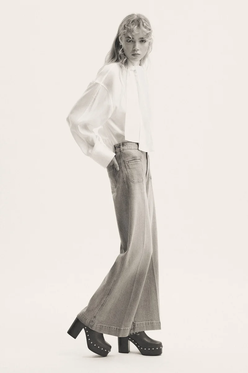 اتش اند ام جينز بخصر عالي وقصّة واسعة