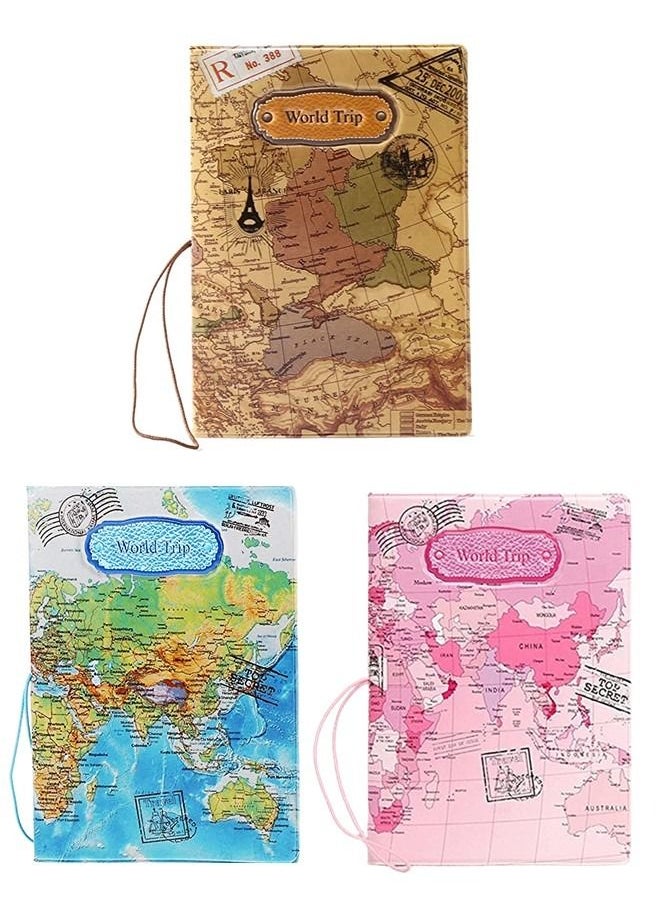 We Happy 3 Pieces Trio The World Map Premium Waterproof Passport Cover Ticket and Documents Holder  - Image 1