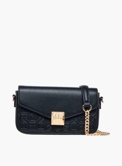 ELLE Monogram Embossed Crossbody Bag with Detachable Chain Strap and Flap Closure
