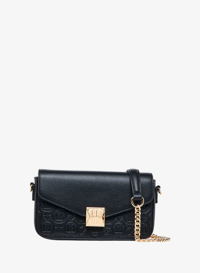 ELLE Monogram Embossed Crossbody Bag with Detachable Chain Strap and Flap Closure