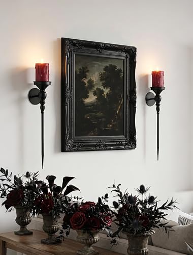 Walasis Gothic Wall Candle Holder Decor 244 Inch Long Candle Sconces Set of 2 for Porch Hallway Entryway Beside TV Fireplace Metal Black Wall Art for Bedroom Living Room - Image 3