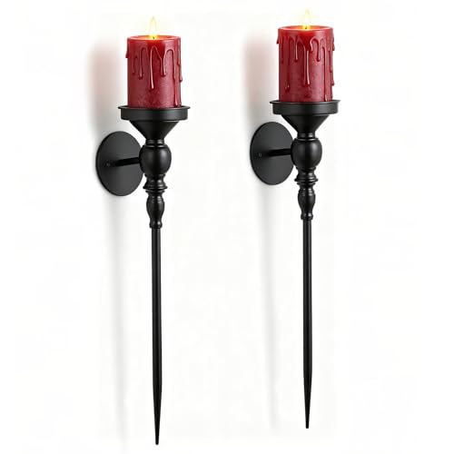 Walasis Gothic Wall Candle Holder Decor 244 Inch Long Candle Sconces Set of 2 for Porch Hallway Entryway Beside TV Fireplace Metal Black Wall Art for Bedroom Living Room - Image 1