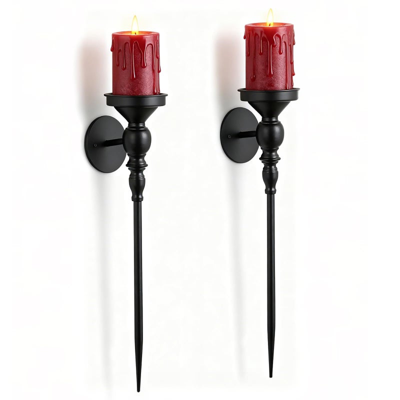 Walasis Gothic Wall Candle Holder Decor 244 Inch Long Candle Sconces Set of 2 for Porch Hallway Entryway Beside TV Fireplace Metal Black Wall Art for Bedroom Living Room - Image 2