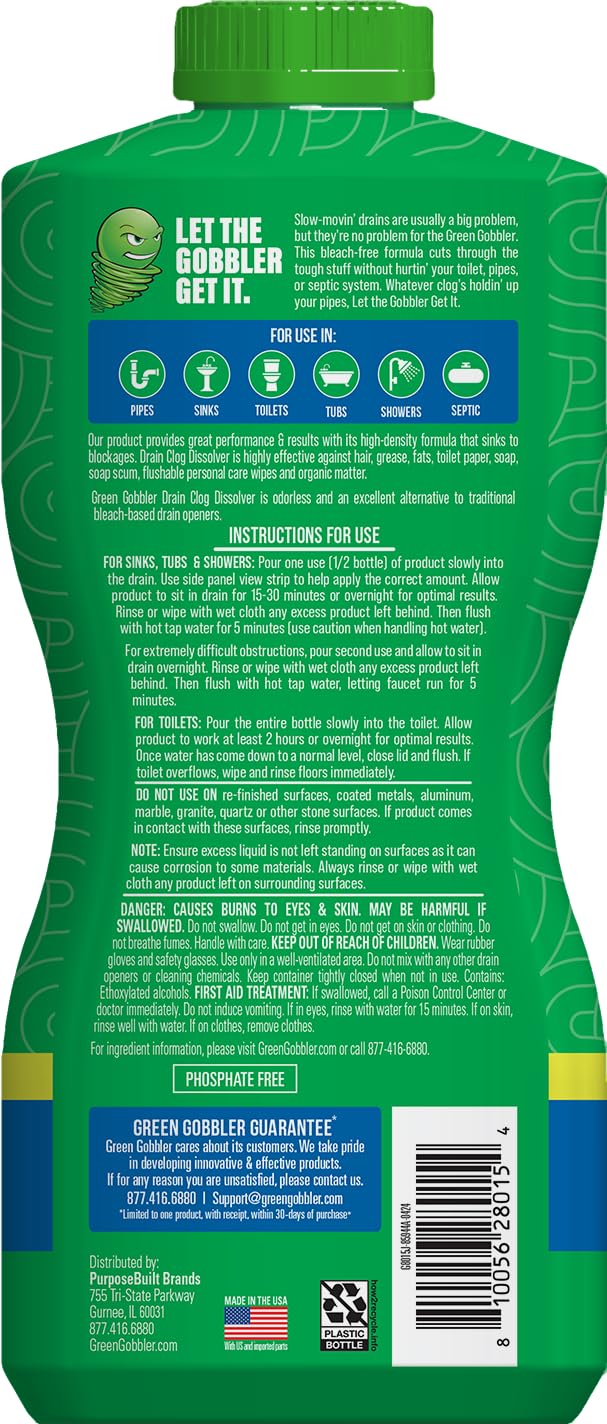 Green Gobbler Drain Clog Dissolver, Drain Opener-Cleaner ,Toilet Clog Remover, 31 oz - Image 2