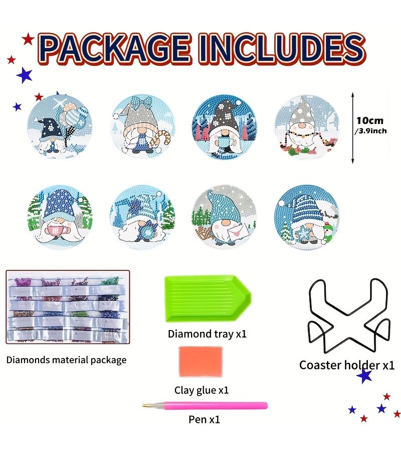 Winter DIY Diamond Painting 8Pcs Coaster Set for Home Table Decor - Image 4