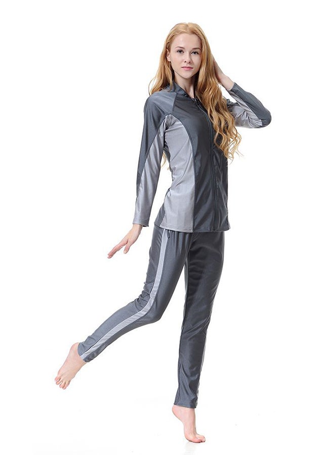 3-Piece Long Sleeve Swimsuit Set With Cap Grey - Image 3