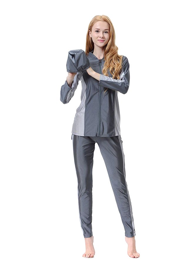 3-Piece Long Sleeve Swimsuit Set With Cap Grey - Image 1