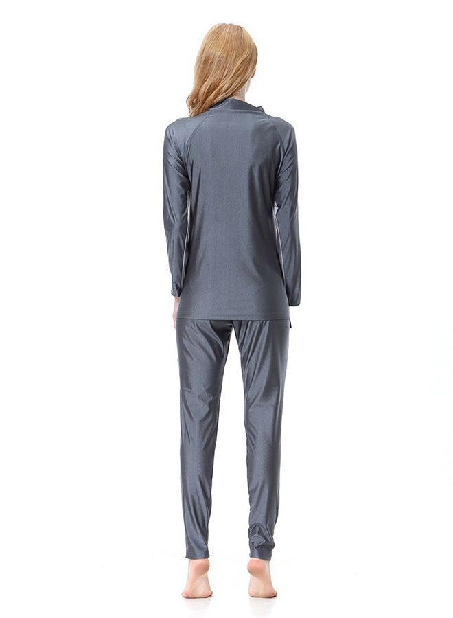 3-Piece Long Sleeve Swimsuit Set With Cap Grey - Image 2