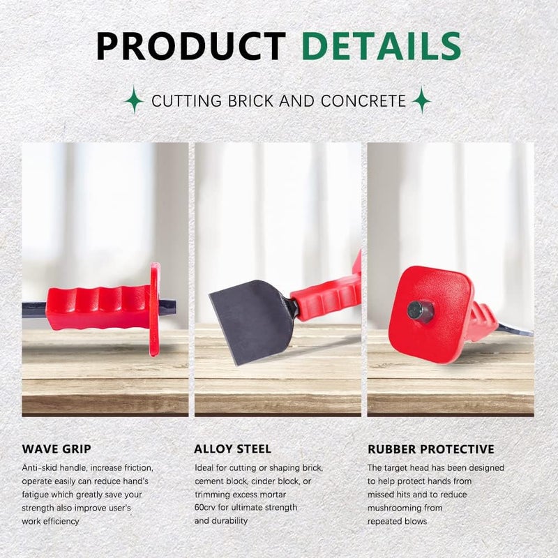 Monkey King Bar -8.9IN by 3.9IN Width Flat Masons Chisel/Demolishing/Masonry/Carving/Concrete Breaker Chisels with Hand Guard with Hand Guard - Image 3