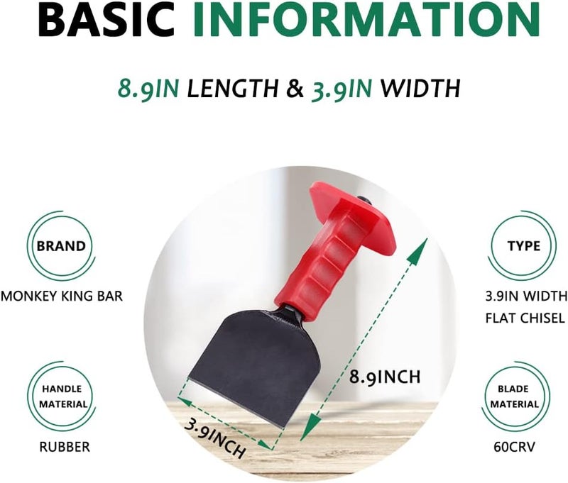 Monkey King Bar -8.9IN by 3.9IN Width Flat Masons Chisel/Demolishing/Masonry/Carving/Concrete Breaker Chisels with Hand Guard with Hand Guard - Image 2