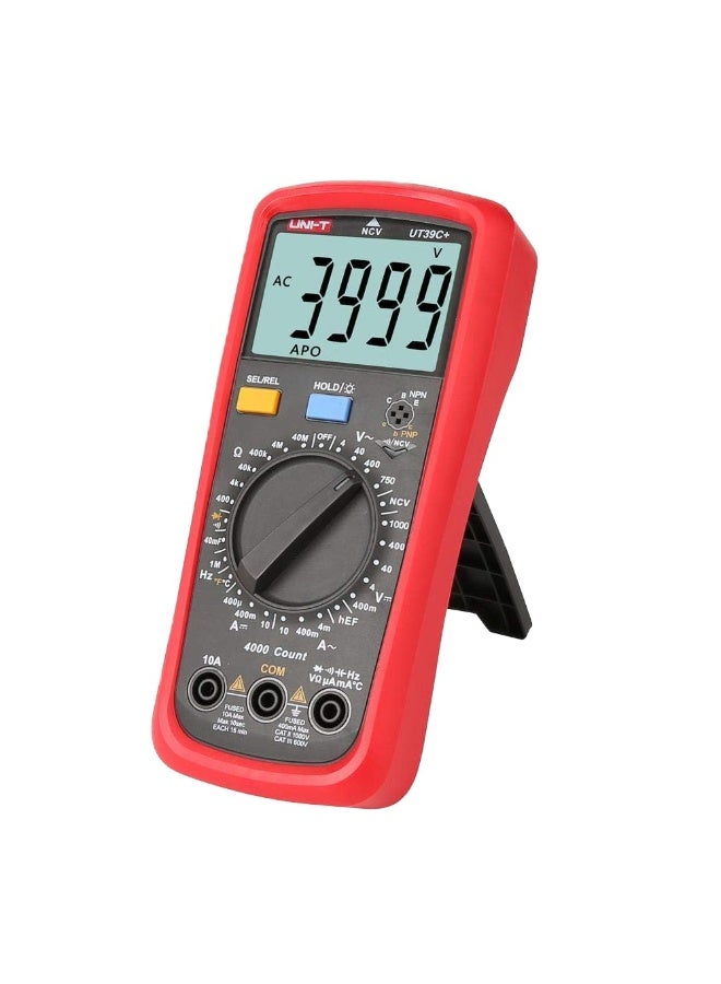 UNI-T UT39C+ Digital Multimeter | Auto Range Tester with LCD Backlight, Temperature Probe & Data Hold | AC/DC Voltage Current Measurement, Capacitance, Resistance & Continuity | Professional Multimetro (UT39C+) - Image 1