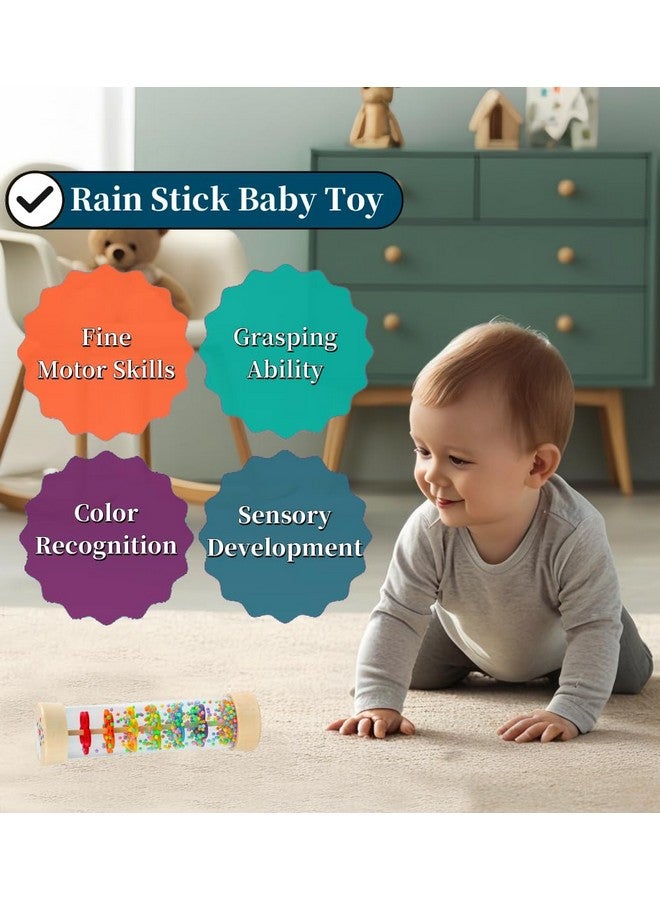 Oneshow Wooden Rain Stick Montessori Toys for Babies 6-12 Months, Rain Sticks for Kids, Baby Rattle Sensory Developmental Musical Toy with Calming Rain Sounds, Toddler Educational Gift for 1 Year Old - 7.7" - Image 3