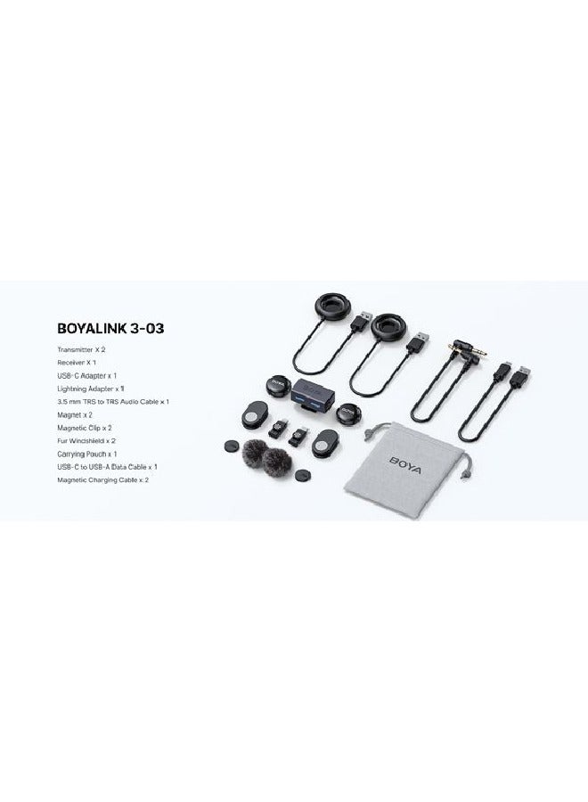 BOYA BOYALINK 3-03 Button-Sized 2.4Ghz Wireless Microphone System for USB-C, Lightning & 3.5mm Devices  - Image 3