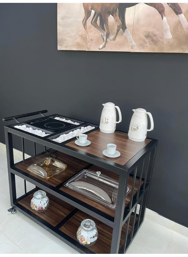 Horoof Market Horoof Home® Luxury 3-Tier Beverage Trolley with Built-In Stove – Stylish Display Cart for Drinks & Décor, 40x100x85 cm, 2 cm thickness  - Image 4