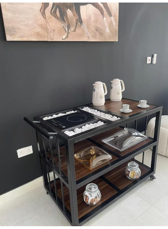 Horoof Market Horoof Home® Luxury 3-Tier Beverage Trolley with Built-In Stove – Stylish Display Cart for Drinks & Décor, 40x100x85 cm, 2 cm thickness  - Image 2