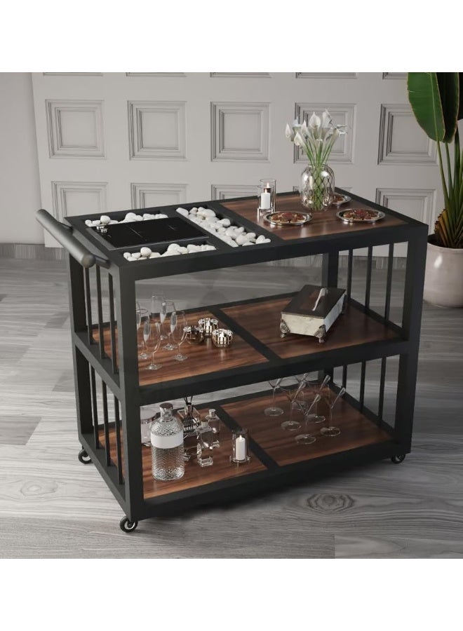 Horoof Market Horoof Home® Luxury 3-Tier Beverage Trolley with Built-In Stove – Stylish Display Cart for Drinks & Décor, 40x100x85 cm, 2 cm thickness  - Image 1