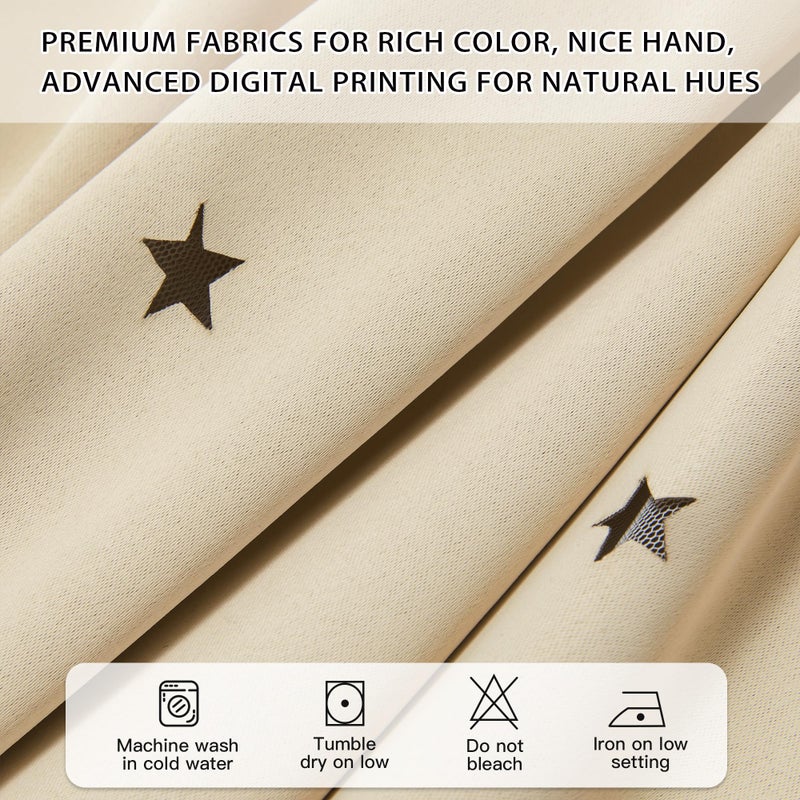XiDi Beige Blackout Curtains with Sheer Overlay Star Cut Out Design Warm Color Double Layer Curtains Thermal Noise Reduction Grommet Darpes for Girls Kids Bedroom Living Room 34 x 84 Inches, Set of 2 - Image 3