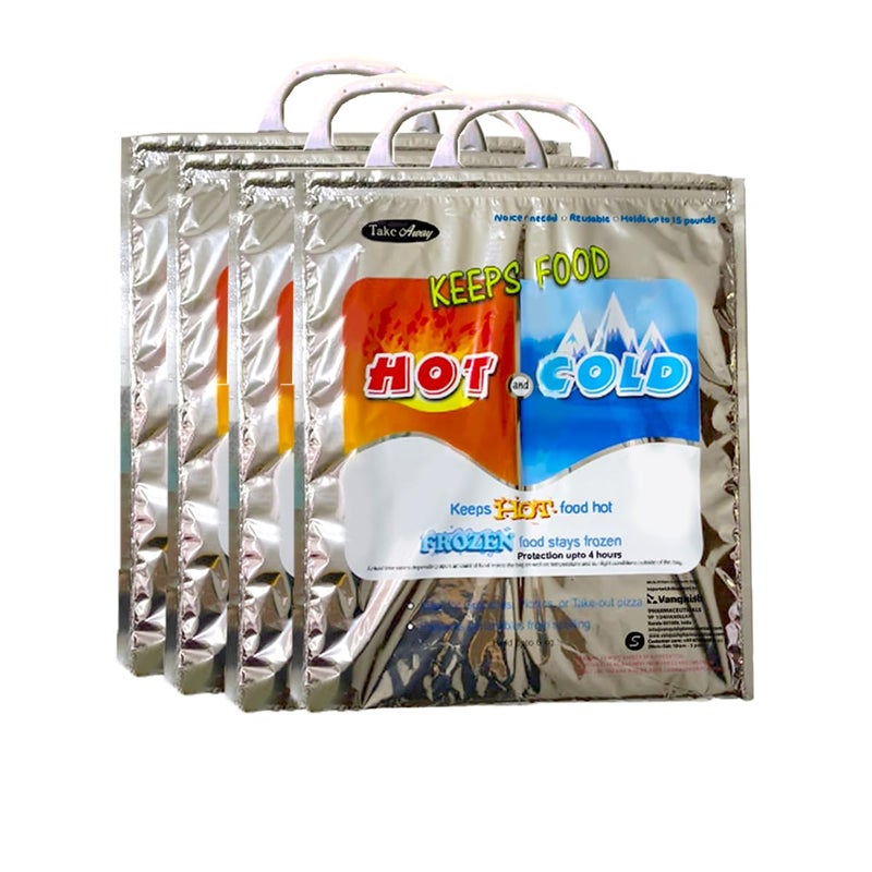 Take Away Hot and Cold Small Bag for Food Storage, Reusable Thermal Bag, Aluminium Foil bag (3 Layer Protection, Size – 35 x 30 cm) (Pack of 4 Bags) - Image 1