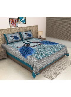 Urban Magic Urban Magic 104 TC Cotton Double Rajasthani Printed Bedsheet (Pack of 1 bedsheet with two pillow covers, Green)  - Image 1