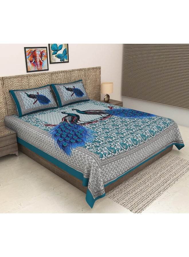 Urban Magic Urban Magic 104 TC Cotton Double Rajasthani Printed Bedsheet (Pack of 1 bedsheet with two pillow covers, Green)  - Image 1